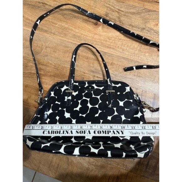 Kate Spade Black White Polka Dot Zip Dome Tote Satchel Purse Strap Double Handle - Picture 16 of 16